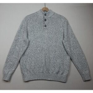 IZOD Gray & Cream Men's Large Henley Pullover Sweater Fisherman Preppy Coastal